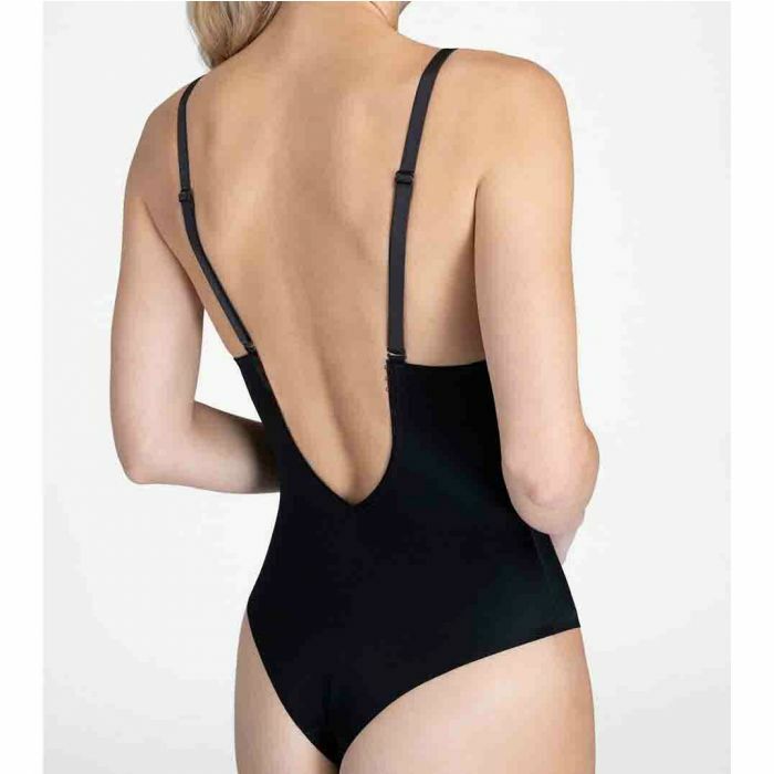 SHAPERIN Rugvrije bodysuit voor dames, diepe V-hals, bodyshaper, buikverhullend, figuurvormend lichaam, string shapewear met push-up BH, nude, L